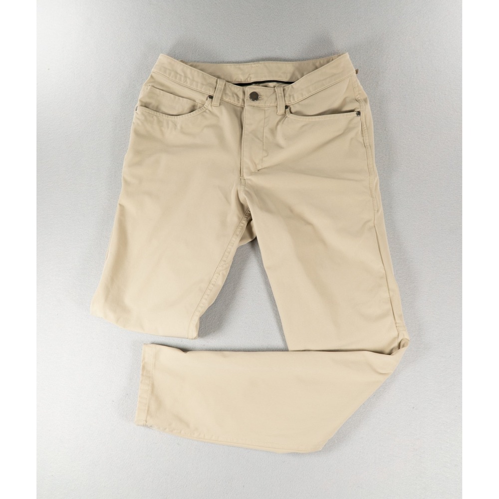 Lululemon ABC Slim Fit Pants Tan Khaki Warpstreme 5 Pocket Trousers Mens 28x30 - Picture 1 of 11